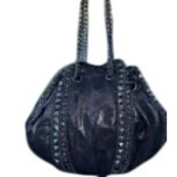 Imoshion 10"x 9" Studded Bucket Shoulder Chain Black Bag – Edgy Glam Rock Chic - Picture 3 of 13